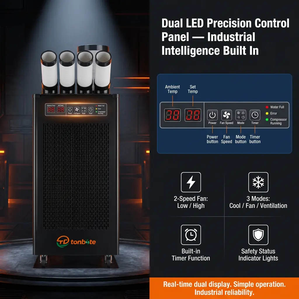 Premium Portable Industrial Spot Cooler 1200m3h High Airflow 7m/s Long Range 3-Minute Rapid Cool LCD Smart Control