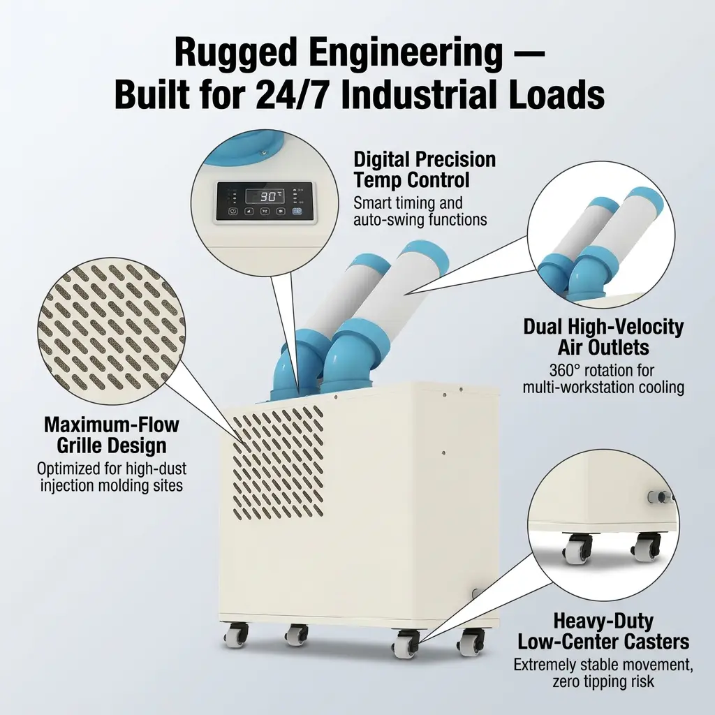 စိတ်ကြိုက်အနိမ့်ပရိုဖိုင်အဖြူရောင် Dual Cooling Duct Plug Play Movable Spot Cooler Portable Industrial AC ဖြင့် လုပ်ငန်းသုံးမီးဖိုချောင် စိတ်ကြိုက်အနိမ့်ပရိုဖိုင်အဖြူရောင် Dual Cooling Duct Plug Play Movable Spot Cooler Portable Industrial AC ဖြင့် လုပ်ငန်းသုံးမီးဖိုချောင်