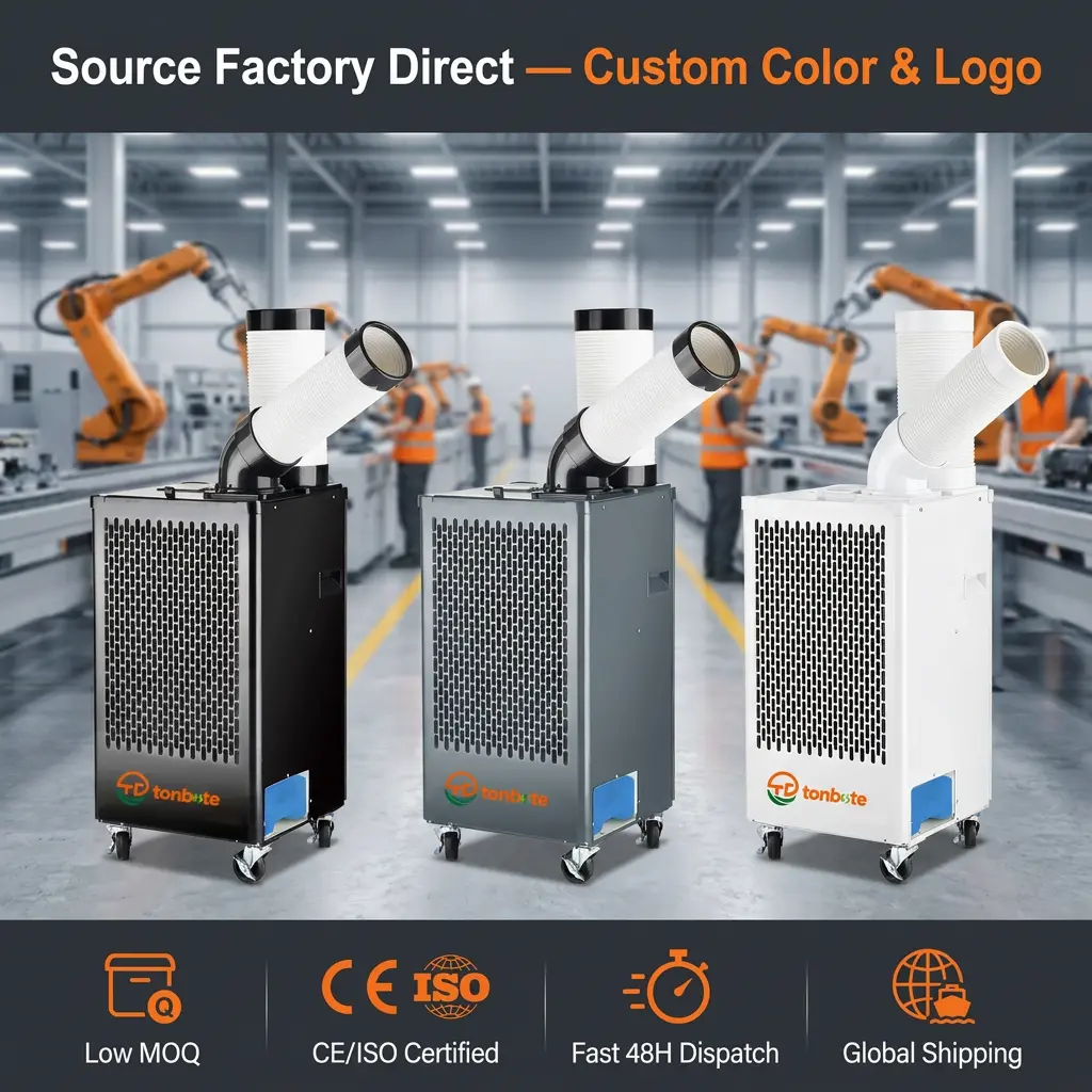 ODM 460m3h Airflow Steel Casing Adjustable Vent Spot Air Conditioner Floor Standing AC Logistics Storage Warehouse