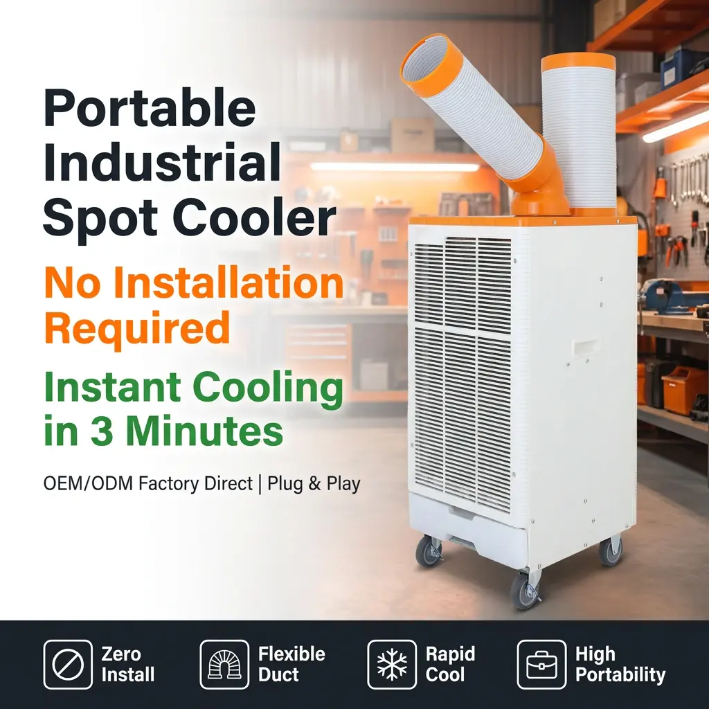 OEM Orange White Japanese Style 3 Min Rapid Cooling Spot Cooler သတ္တုအလုပ်ရုံအတွက် စက်မှုလေအေးပေးစက်